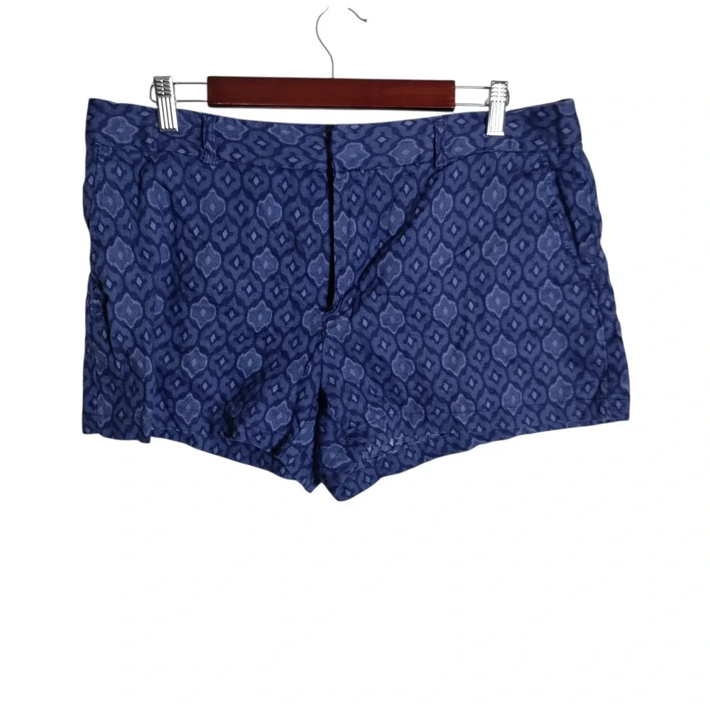 Cynthia Rowley Blue‎ Geometric Ikat Linen Shorts Womens Size 12 Diamond Print